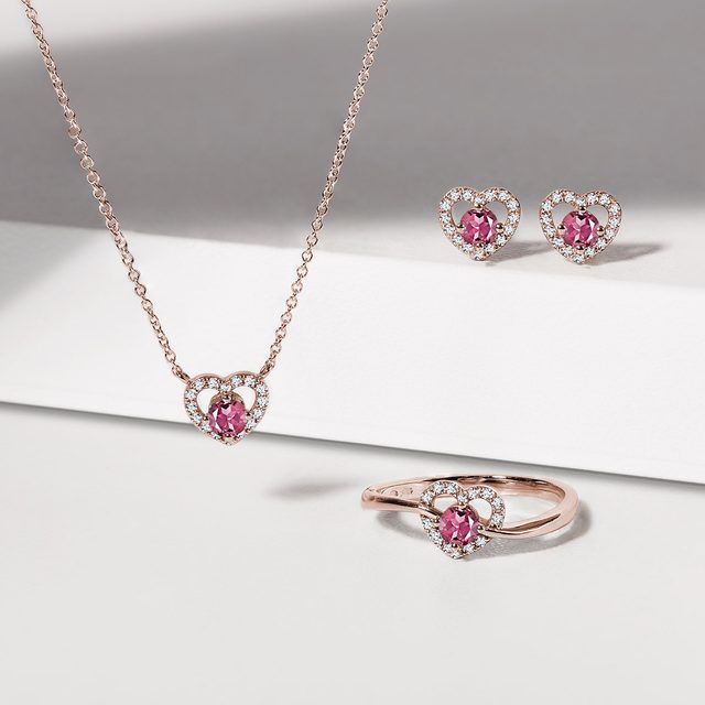 HERZSET MIT TURMALIN UND DIAMANTEN IN ROSÉGOLD - SCHMUCK SETS EDELSTEINE - 