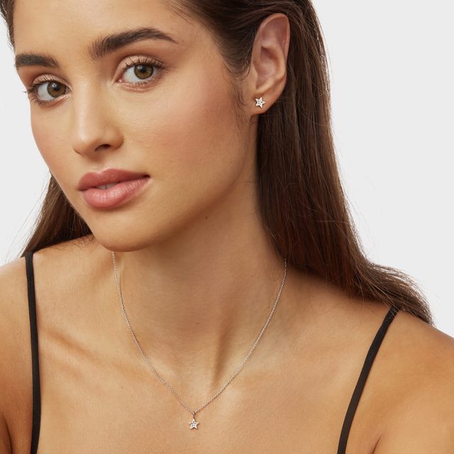 COLLIER EN OR BLANC AVEC PENDENTIF MOTIF ÉTOILE ET DIAMANT - COLLIERS AVEC DIAMANTS - 