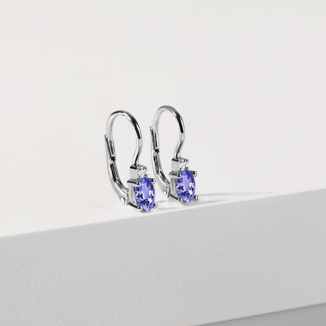 GOLDOHRRINGE MIT DIAMANT UND OVALEN TANSANITEN - OHRRINGE TANSANIT - 