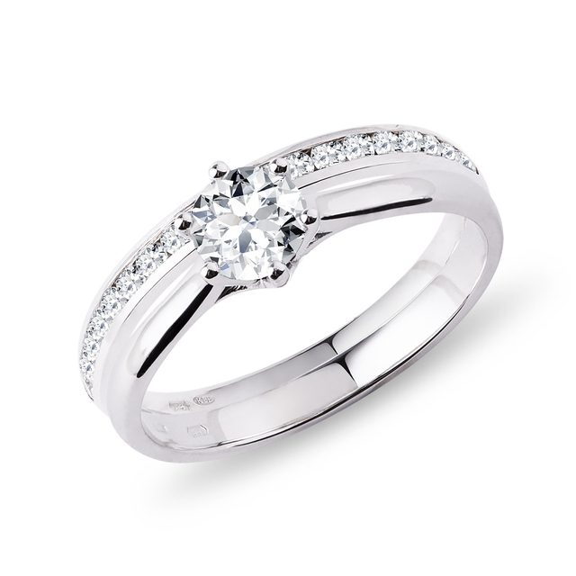 KIT BAGUES DE LA MARIÉE EN OR BLANC AVEC DIAMANTS - BAGUE DE FIANÇAILLES ET ALLIANCE ASSORTIES - 