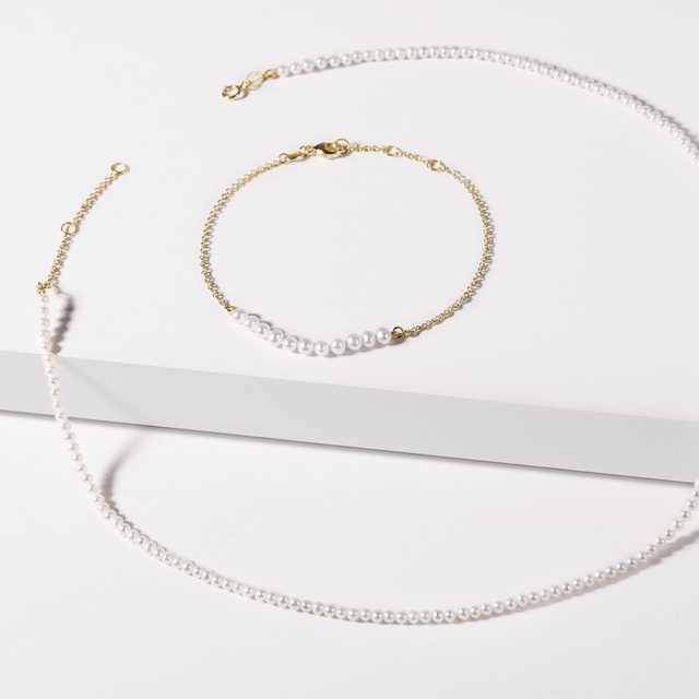 BRACELET CHAÎNE EN OR JAUNE ET PERLES - BRACELETS EN PERLES - 