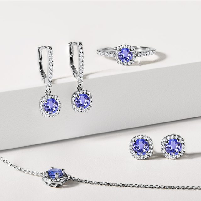 DIAMOND EARRINGS WITH TANZANITES IN WHITE GOLD - TANZANITE EARRINGS - 