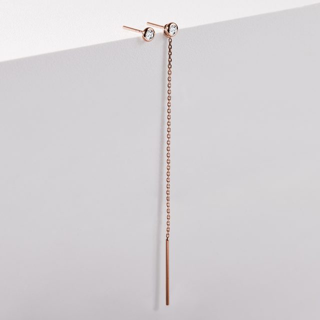 LONG PENDANT EARRINGS IN ROSE GOLD - DIAMOND EARRINGS - 