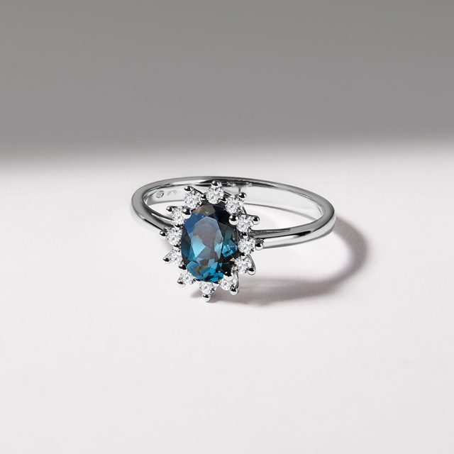 DARK TOPAZ AND DIAMOND RING IN WHITE GOLD - TOPAZ RINGS - 