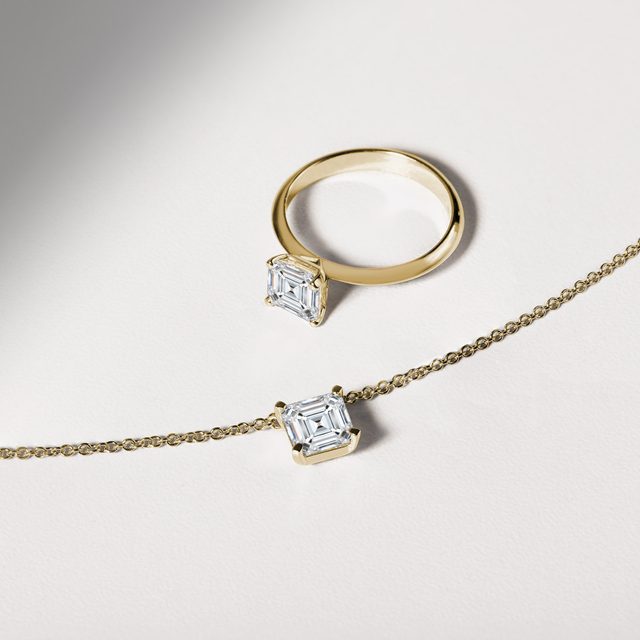 ASSCHER CUT DIAMOND ENGAGEMENT RING IN YELLOW GOLD - RINGS WITH LAB-GROWN DIAMONDS - 