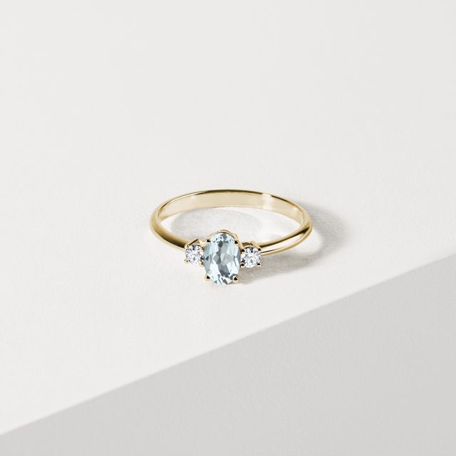 AQUAMARIN RING MIT DIAMANTEN - RINGE AQUAMARIN - 