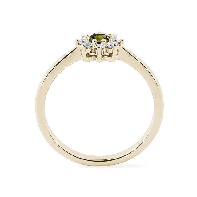 BLUMENRING MIT MOLDAVIT UND DIAMANTEN IN GELBGOLD - RINGE MOLDAVIT - 