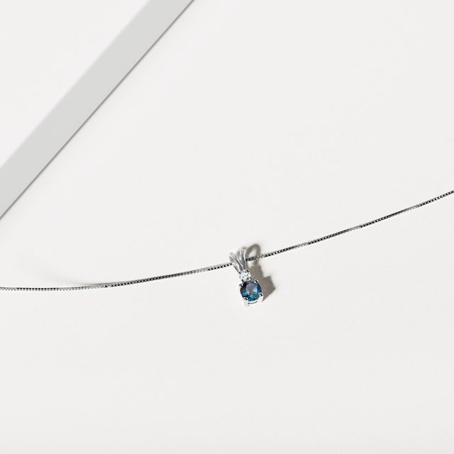 TOPAZ AND DIAMOND NECKLACE IN 14K WHITE GOLD - TOPAZ NECKLACES - 