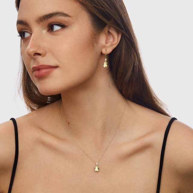 ZLATÝ NÁHRDELNÍK S LEMON QUARTZ A BRILIANTOM - NÁHRDELNÍKY S DRAHOKAMAMI - 