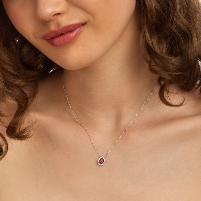 TRADITIONELLE DIAMANTKETTE MIT RUBIN IN WEISSGOLD - KETTEN MIT RUBIN - 