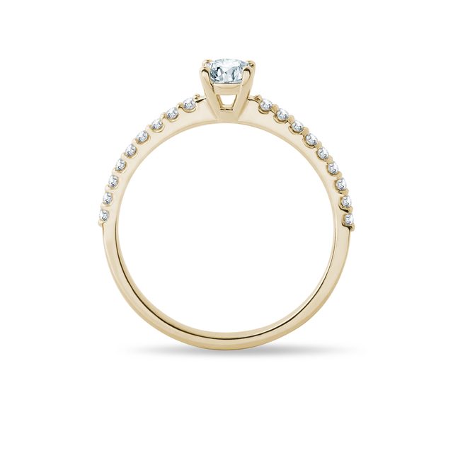 ROUND AQUAMARINE AND DIAMOND GOLD RING - AQUAMARINE RINGS - 