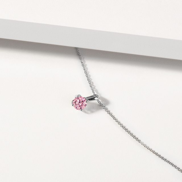 1CT PINK DIAMOND NECKLACE IN WHITE GOLD - DIAMOND NECKLACES - 
