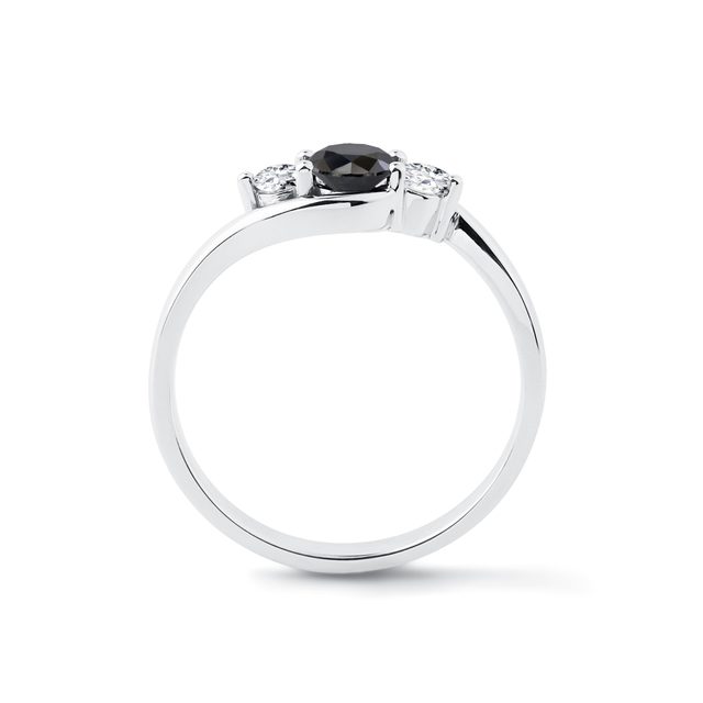 BAGUE EN OR BLANC 14 CT AVEC DIAMANT NOIR - BAGUES DE FIANÇAILLES AVEC DIAMANTS DE COULEUR - 