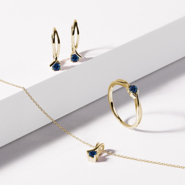 SAPPHIRE YELLOW GOLD RIBBON JEWELRY SET - GEMSTONE SETS - 