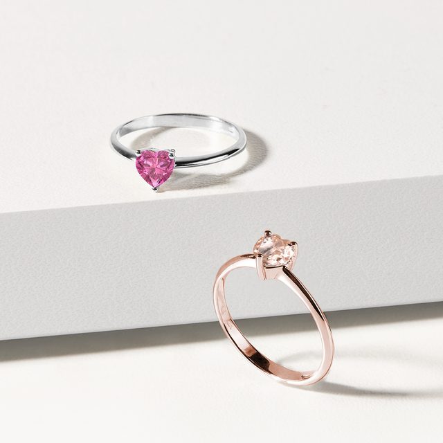 HEART-SHAPED PINK SAPPHIRE RING IN WHITE GOLD - SAPPHIRE ENGAGEMENT RINGS - 