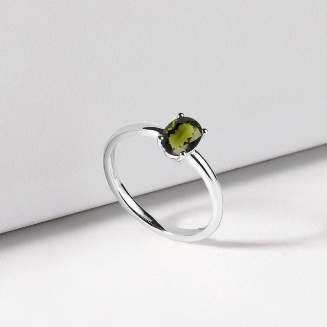 RING MIT MOLDAVIT IN 14 KT WEISSGOLD - RINGE MOLDAVIT - 