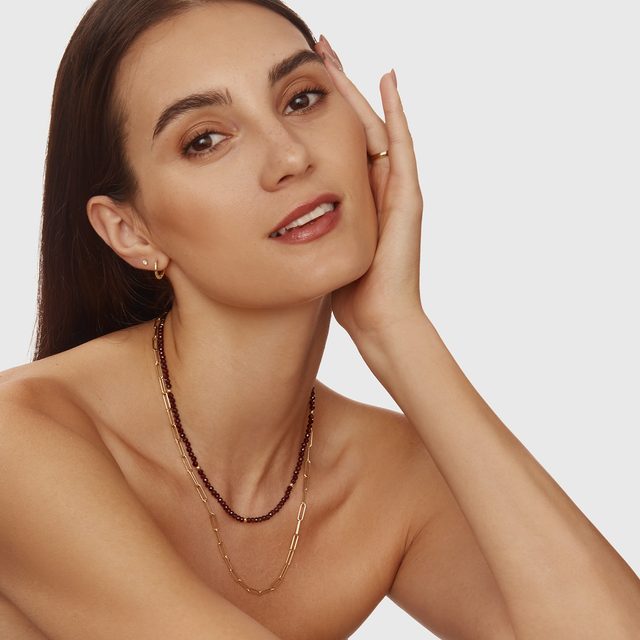 GARNET NECKLACE IN YELLOW GOLD - MINERAL NECKLACES - 