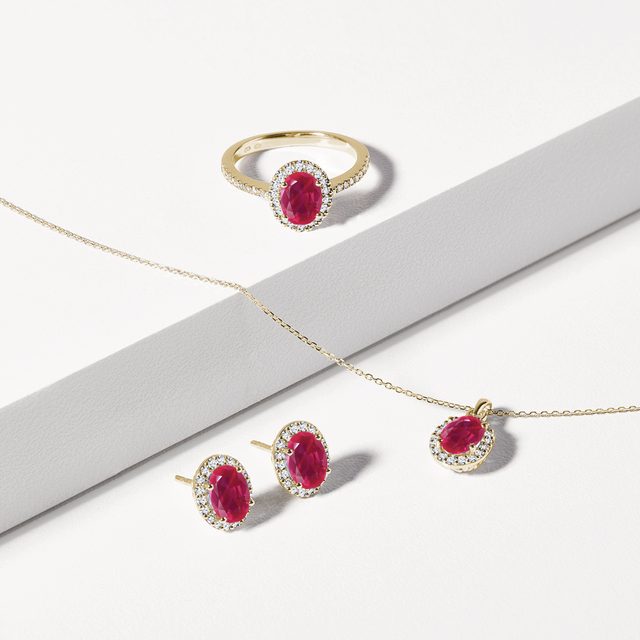 GOLD RUBY AND DIAMOND JEWELRY SET - GEMSTONE SETS - 