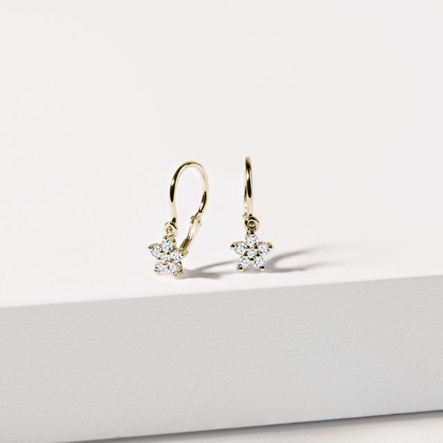 BOUCLES D'OREILLES POUR ENFANTS EN FORME D'ÉTOILE EN OR JAUNE AVEC DIAMANTS - BOUCLES D'OREILLES POUR ENFANTS - 