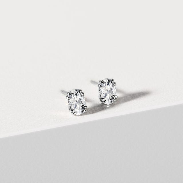 WHITE GOLD OVAL DIAMOND STUDS - DIAMOND STUD EARRINGS - 