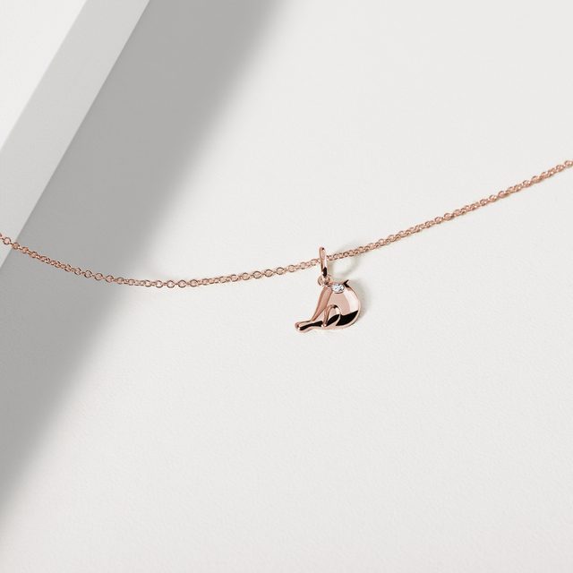 PENDENTIF OISEAU OR ROSE AVEC DIAMANT - COLLIERS POUR ENFANTS - 