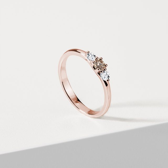 CHAMPAGNE AND WHITE DIAMOND RING IN ROSE GOLD - FANCY DIAMOND ENGAGEMENT RINGS - 