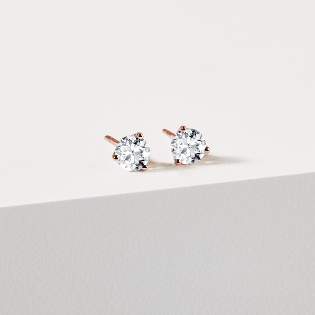 STUD EARRINGS MADE OF ROSE GOLD WITH BRILLIANTS - DIAMOND STUD EARRINGS - 