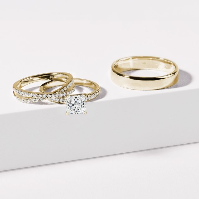 DIAMOND CROSSOVER GOLD WEDDING RING - WOMEN'S WEDDING RINGS - 