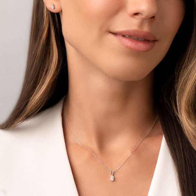 WHITE GOLD NECKLACE AND EARRING SET WITH DIAMONDS - DIAMOND SETS - 