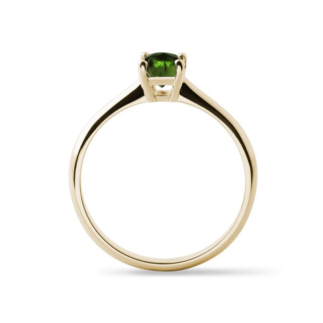 RING AUS GELBGOLD MIT MOLDAVIT IM ACHTECKSCHLIFF - RINGE MOLDAVIT - 