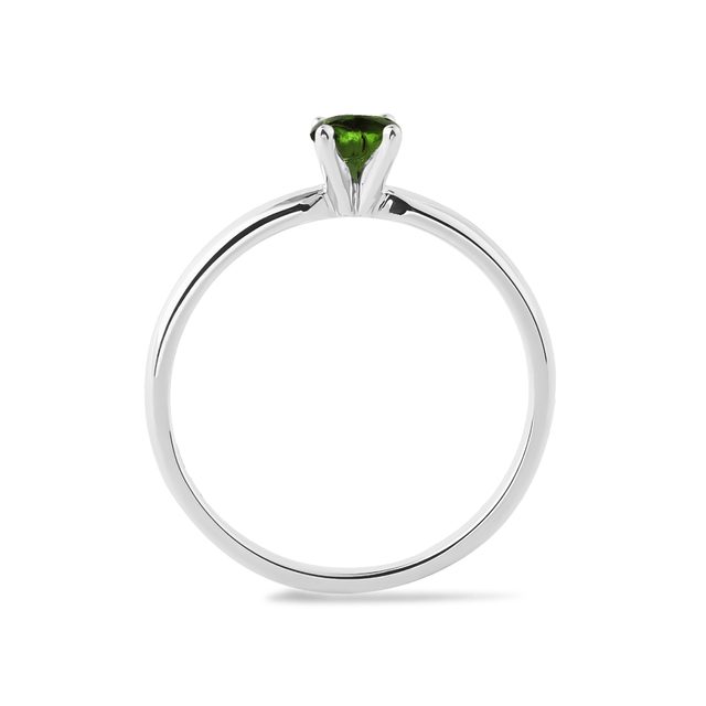 BAGUE EN OR BLANC AVEC MOLDAVITE - BAGUES EN MOLDAVITE - 