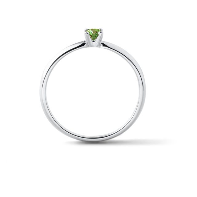 BAGUE EN OR BLANC ET DIAMANT VERT - BAGUES DE FIANÇAILLES AVEC DIAMANTS DE COULEUR - 