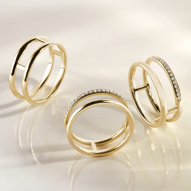 14K YELLOW GOLD DOUBLE RING - YELLOW GOLD RINGS - 