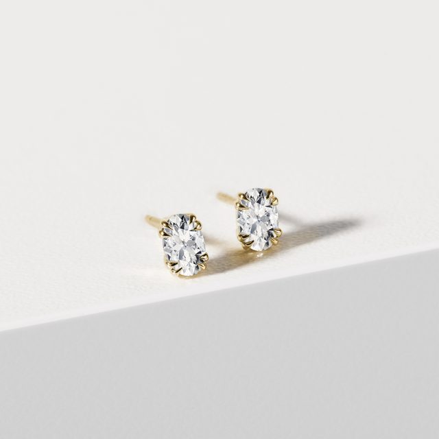 OVAL DIAMOND GOLD STUDS - DIAMOND STUD EARRINGS - 