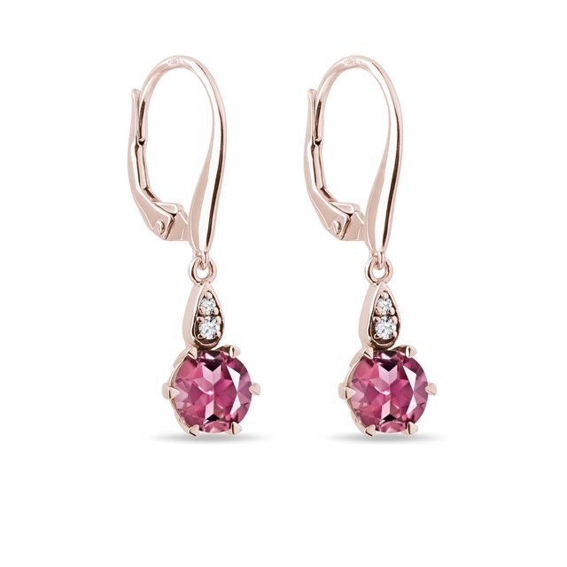 BOUCLES D'OREILLES EN OR ROSE TOURMALINE ET DIAMANT - BOUCLES D'OREILLES EN TOURMALINE - 