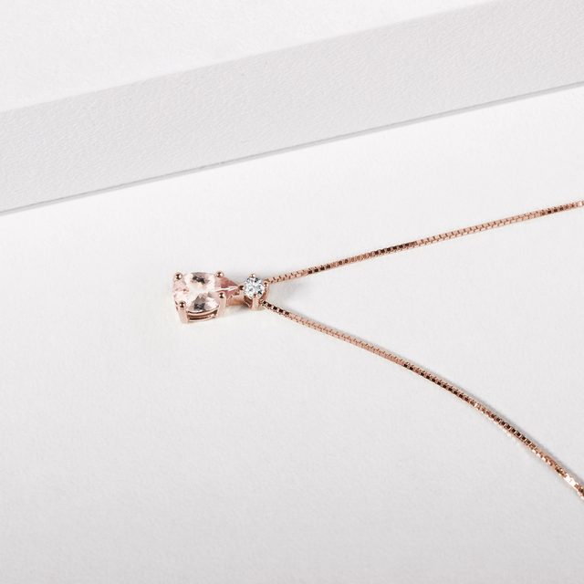 COLLIER EN OR ROSE AVEC MORGANITE ET DIAMANT - COLLIERS AVEC MORGANITE - 