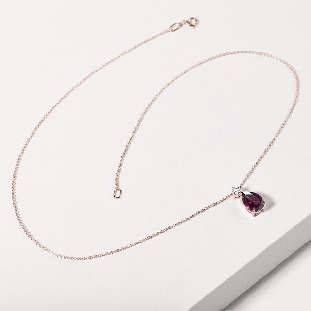 DIAMOND AND RHODOLITE PENDANT IN ROSE GOLD - GEMSTONE NECKLACES - 