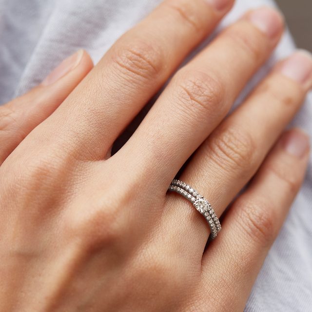 JEU D'ANNEAUX DE MARIAGE EN OR BLANC - BAGUE DE FIANÇAILLES ET ALLIANCE ASSORTIES - 