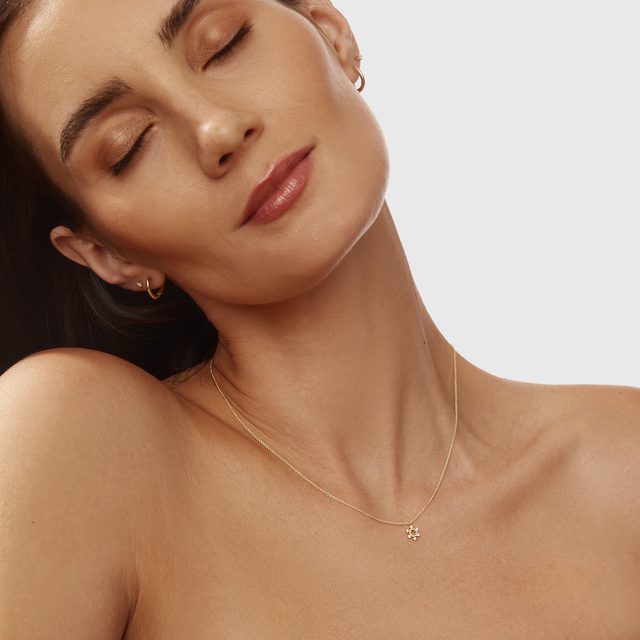 SNOWFLAKE DIAMOND NECKLACE IN 14K YELLOW GOLD - DIAMOND NECKLACES - 