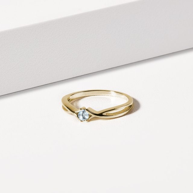INTERTWINED AQUAMARINE RING IN YELLOW GOLD - AQUAMARINE RINGS - 
