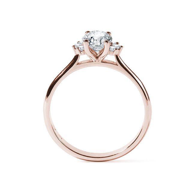 ROSE GOLD OVAL DIAMOND RING WITH SIDE DIAMONDS - DIAMOND ENGAGEMENT RINGS - 