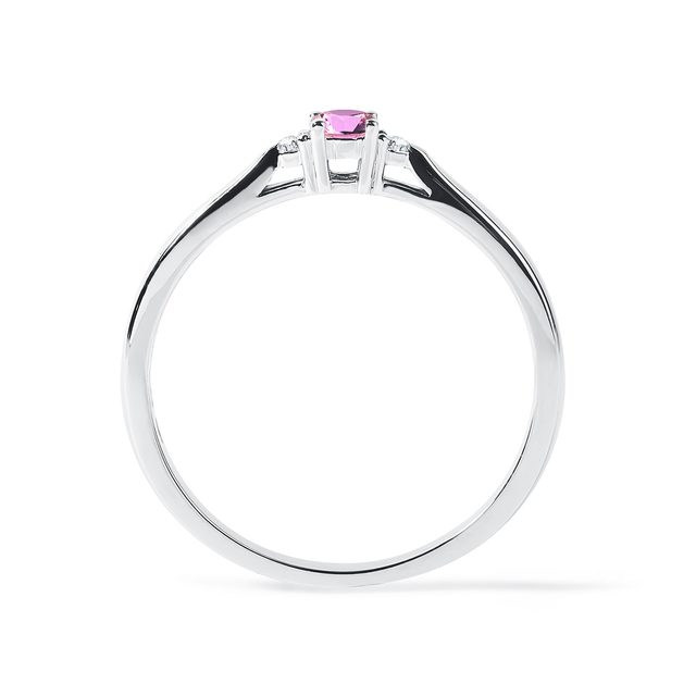WHITE GOLD RING WITH PINK SAPPHIRE AND DIAMONDS - SAPPHIRE ENGAGEMENT RINGS - 