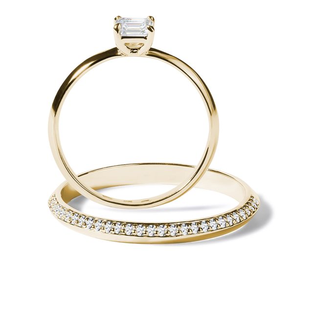LUXE DIAMOND BRIDAL RING SET IN 14K YELLOW GOLD - ENGAGEMENT AND BRIDAL RING SETS - 