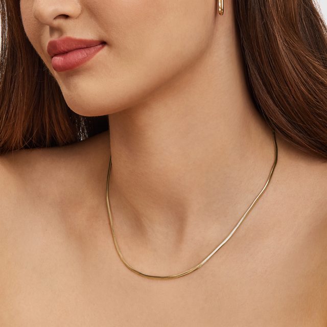 FLACHE 45 CM LANGE SCHLANGENKETTE AUS 14 KT GELBGOLD - GOLDKETTEN - 