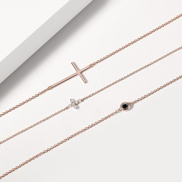 DIAMANTARMBAND MIT KREUZ AUS 14K ROSÉGOLD - ARMBÄNDER MIT DIAMANTEN - 