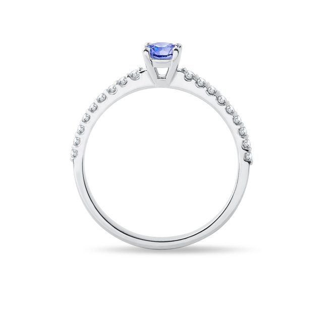 BAGUE DE FIANÇAILLES D'OR BLANC AVEC TANZANITE ET DIAMANTS - BAGUES EN TANZANITE - 
