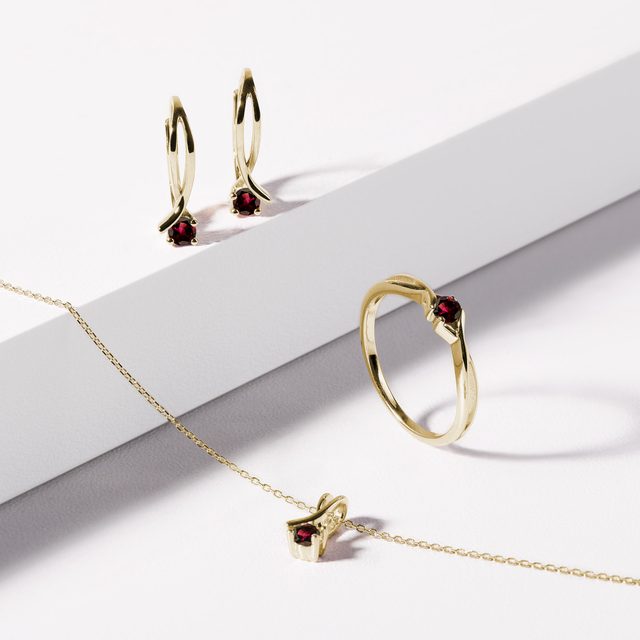 GRANATSET MIT BANDMOTIV IN GELBGOLD - SCHMUCK SETS EDELSTEINE - 