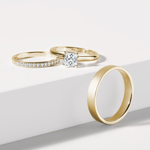 DIAMANT-HOCHZEITSSET IN GELBGOLD - GELBGOLDENE TRAURINGE IM SET - 