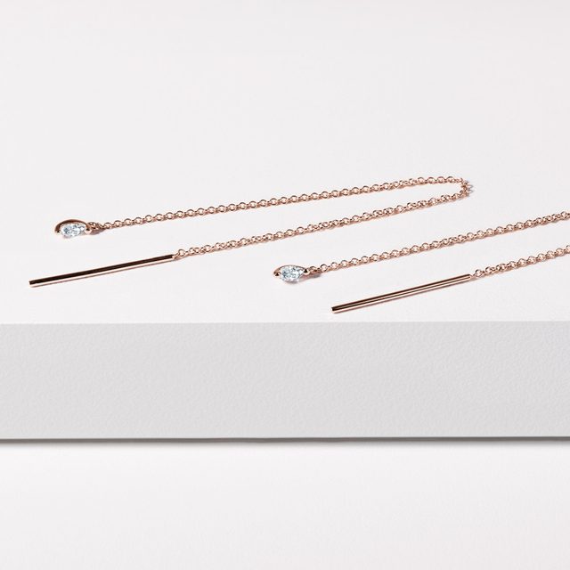 ROSE GOLD CHAIN THREADER EARRINGS WITH MARQUISE DIAMONDS - DIAMOND EARRINGS - 