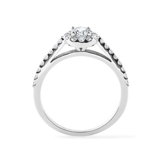 BAGUE D'OR BLANC HALO AVEC DIAMANTS - BAGUES DE FIANÇAILLES EN DIAMANT - 
